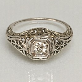 art deco period diamond ring. Nobel Antique jewelry Store, Santa Monica. Made in America.